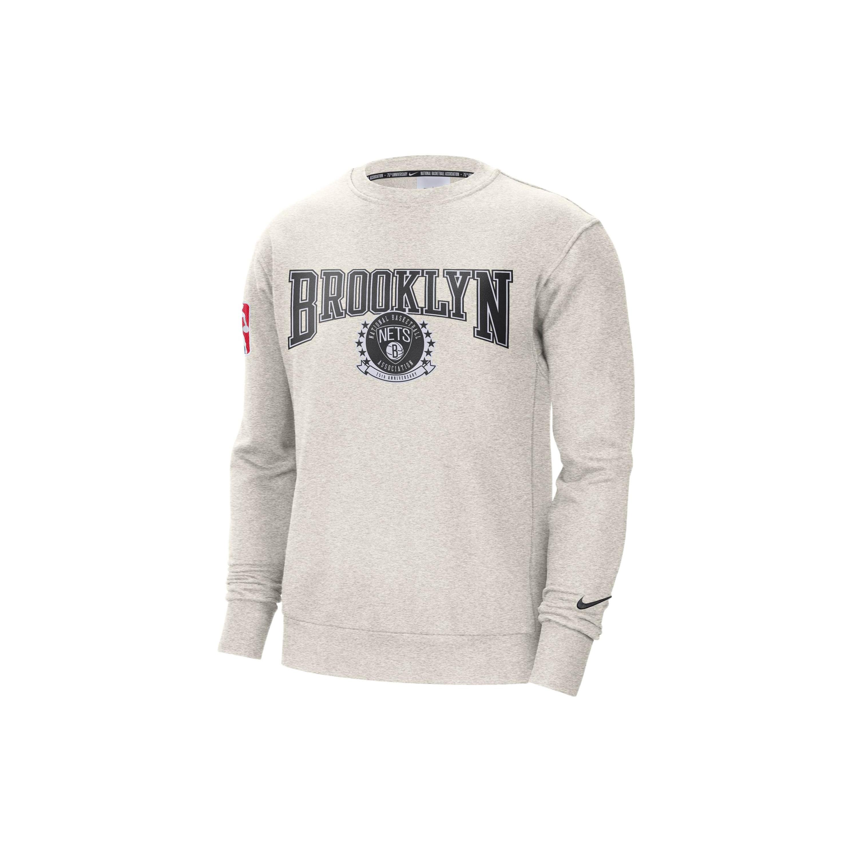 Men s Nike NBA Brooklyn Nets Alphabet Pattern Printing Fleece Round Neck Pullover Birch Color DN4907-051 XXXL