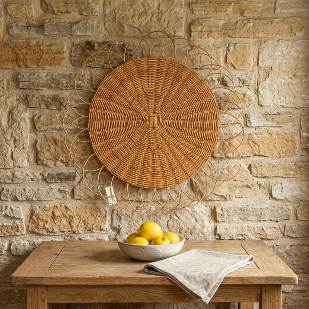 Eco Decx Rattan Round Wall Decor, Natural Woven Boho Wall Art for Living Room, Bedroom & Home Decoration, 60 x 2 x 60 cm