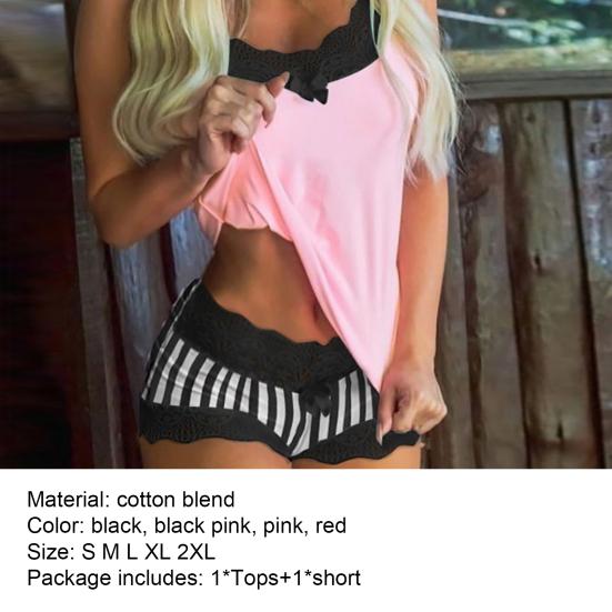 Sada pyžama Krajka Patchwork Bez rukávů Top Léto Ženy Košilka Šortky Bowknot Oblečení na doma