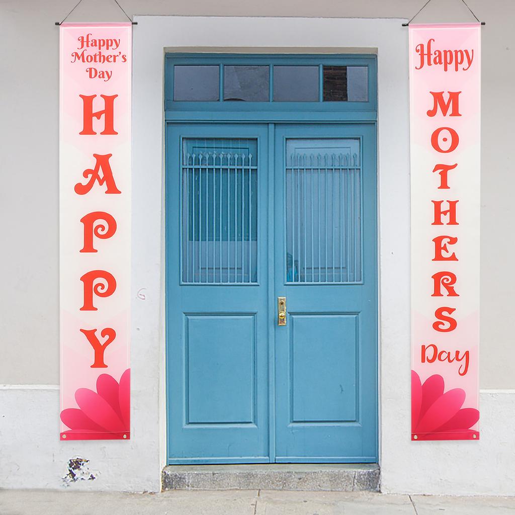 1Pair Mother's Day Banner Polyester Festive Hanging Wall Banner Garden Yard Door Decor Photo Prop Party Ornament Mother's Day