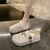 Woven Thick-soled Inner Height Increase One Pedal Velcro Mary Jane Shoes Children with Skirts 2025 Summer New Single Shoes