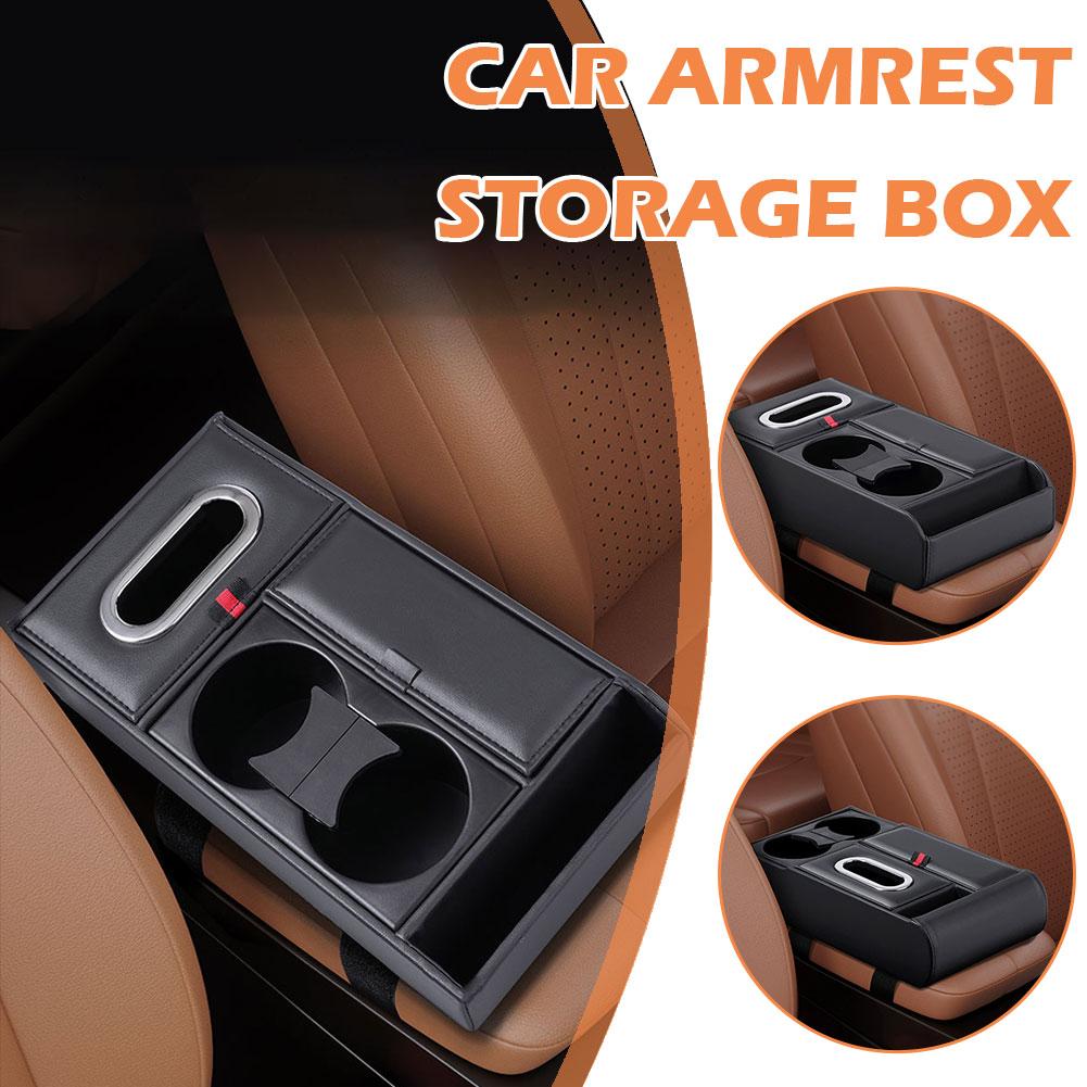 Car Armrest Box Heightening Pad Multifunctional Storage Organizer Vehicle Storage Water Case Holder Box Luxury Cup Tissue J4R3
