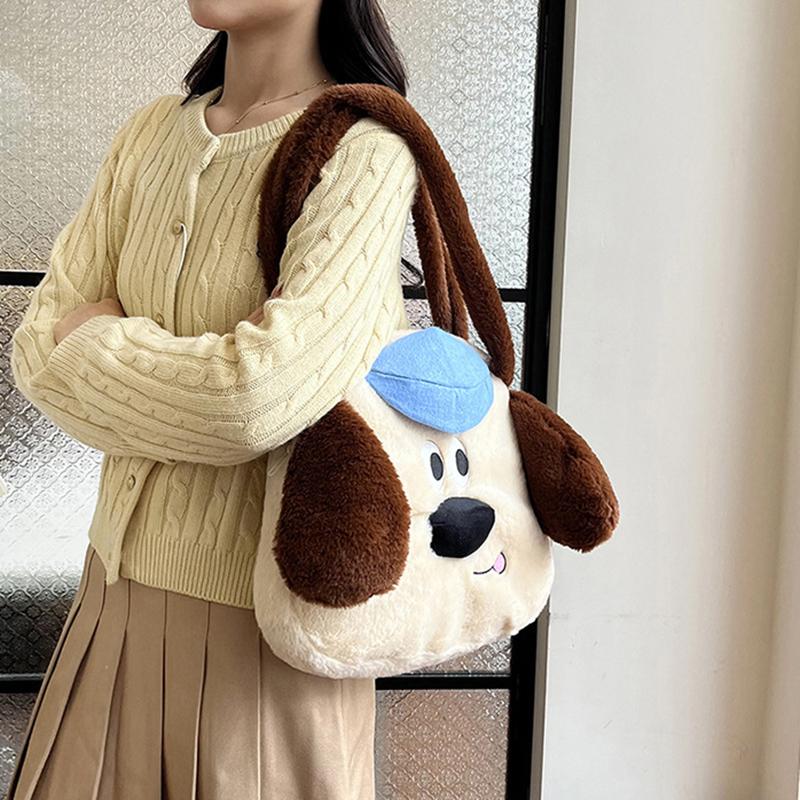 Cartoon  Headmaster Dog Handheld Underarm Bag Portable One-Shoulder Dual-Purpose Sweet Large-Capacity Plush Crossbody Bag