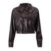 American Sexy Retro PU Leather Lapel Zipper Short Jacket Female Autumn Loose Temperament Easiest for Match Locomotive Jacket Tops