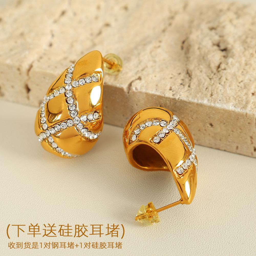Design Hohl Wassertropfen Voll Diamant Ohrringe Ohrschmuck Titanstahl Vielseitige Ohrringe Damen Vielseitiger Schmuck
