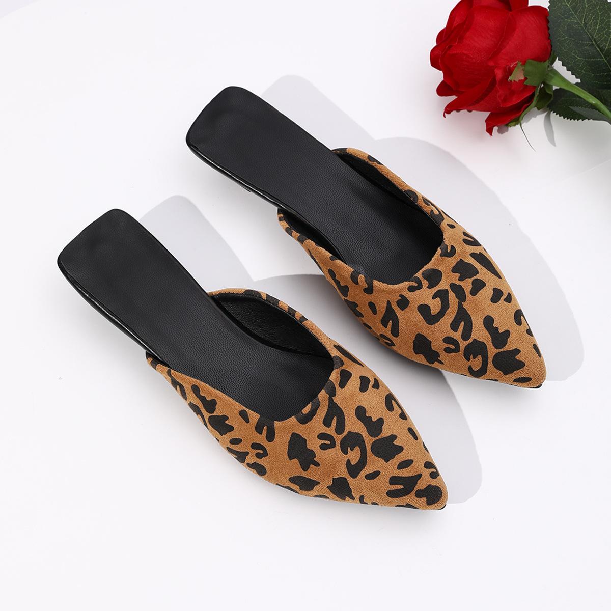 

Foreign trade leopard print kitten and French bag head half slippers women s shoes wear 2025 autumn new pointed high heels 42 леопард друку кольору
