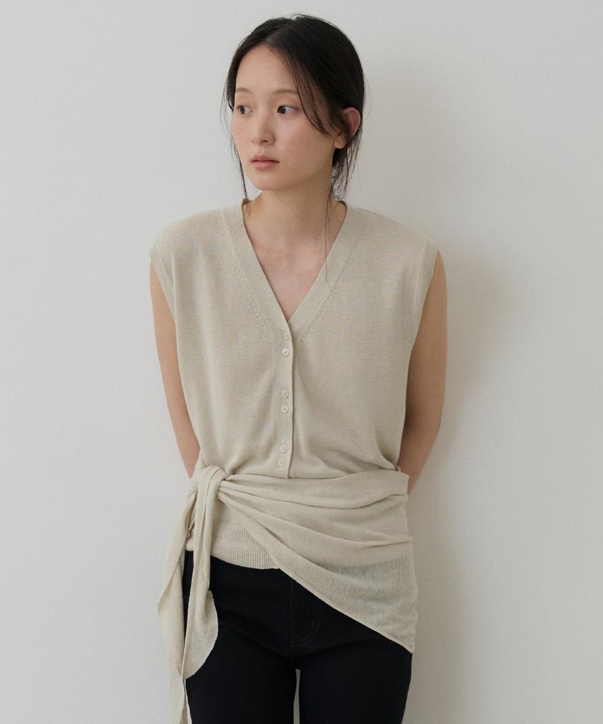 TOWAV Ella Scarf Knit Vest_Natural Beige