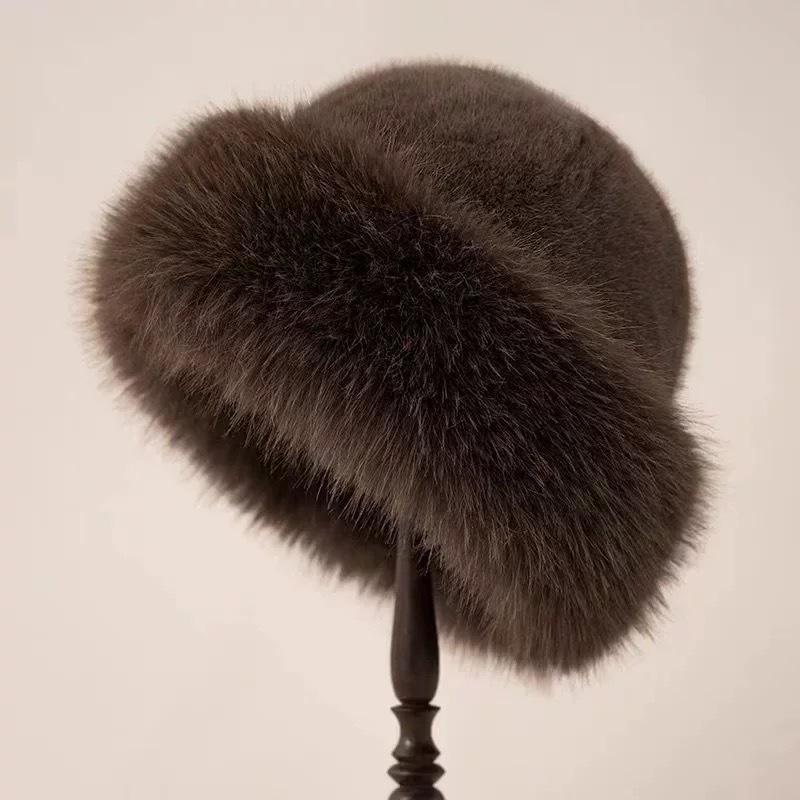 Chapeau Seau en Peluche Fourrure de Renard Style Coréen – Épais, Chaud et Coupe-Froid Chapeau de Pêcheur d'Hiver pour Femmes