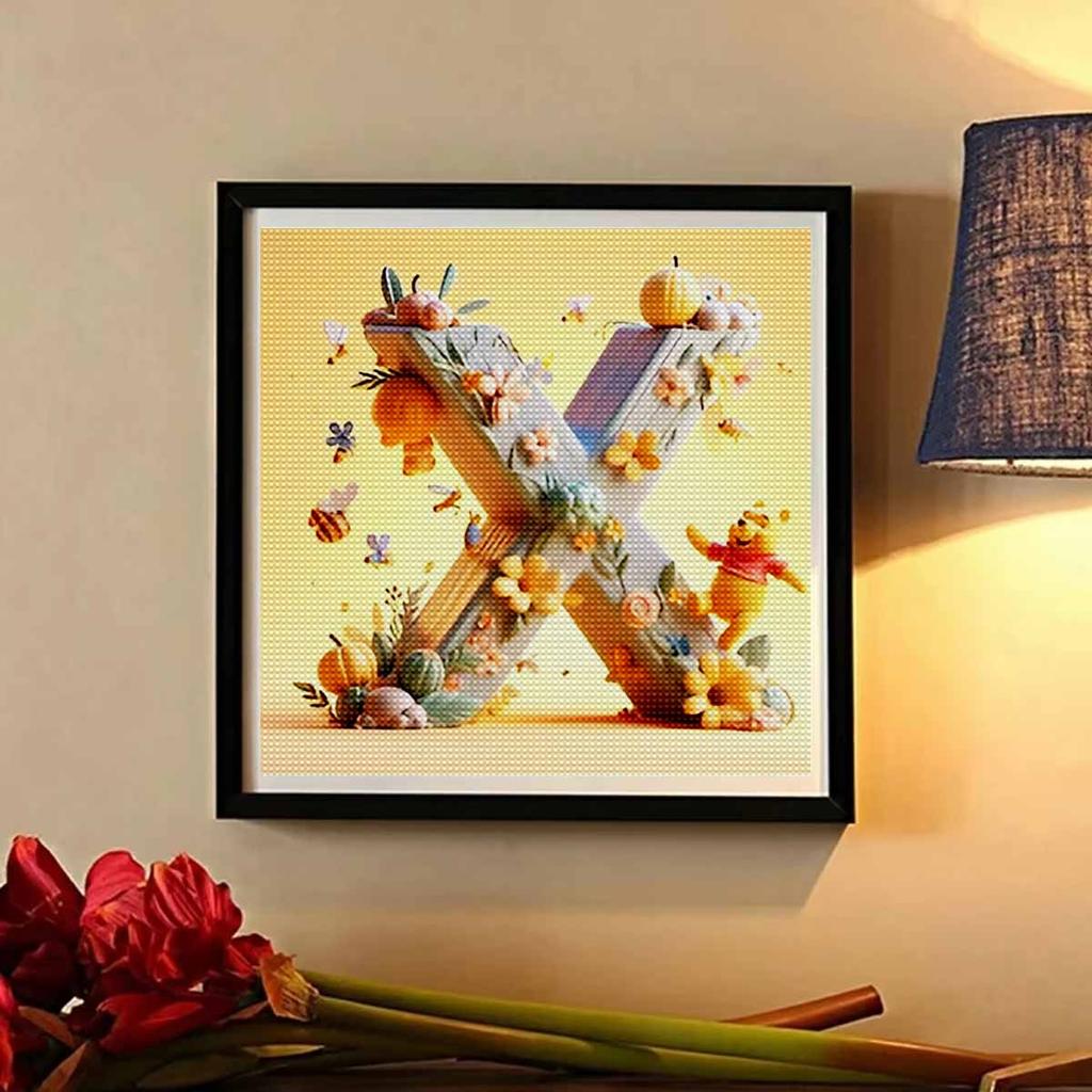 DIY Diamond Painting Round Diamond Winnie and The Letter X Full Diamond Mosaic Home Decoration Painting Cross Stitch Kit