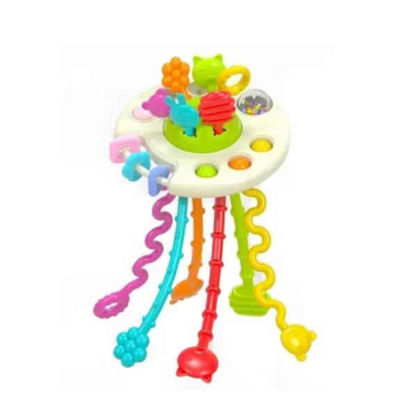Non-Toxic Cartoon Duck Astronaut Pull String Montessori Activity Development Silicone Teething Sensory Grip Training Early Educational Toy