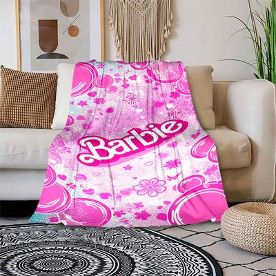 1 Stück Barbie Rosa Blumendruck Cartoon Decke, Tragbare Überwurfdecke für Reisen & Camping, Gemütliche Ganzjahresdecke, Ideales Geschenk