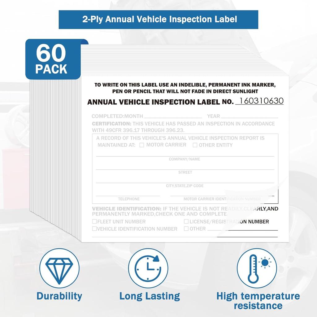 60Pack DOT Annual Vehicle Inspection Stickers - 60 Pack 2-Ply FMCSA Annual Inspection Lables with Adhesive Vinyl Sticker Mylar Laminate,Interior