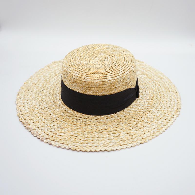 White Black French Retro Panama Versatile Light Board Flat Top Top Top Hat Women'S Summer Sunshade Sunscreen Street Shot Straw Hat