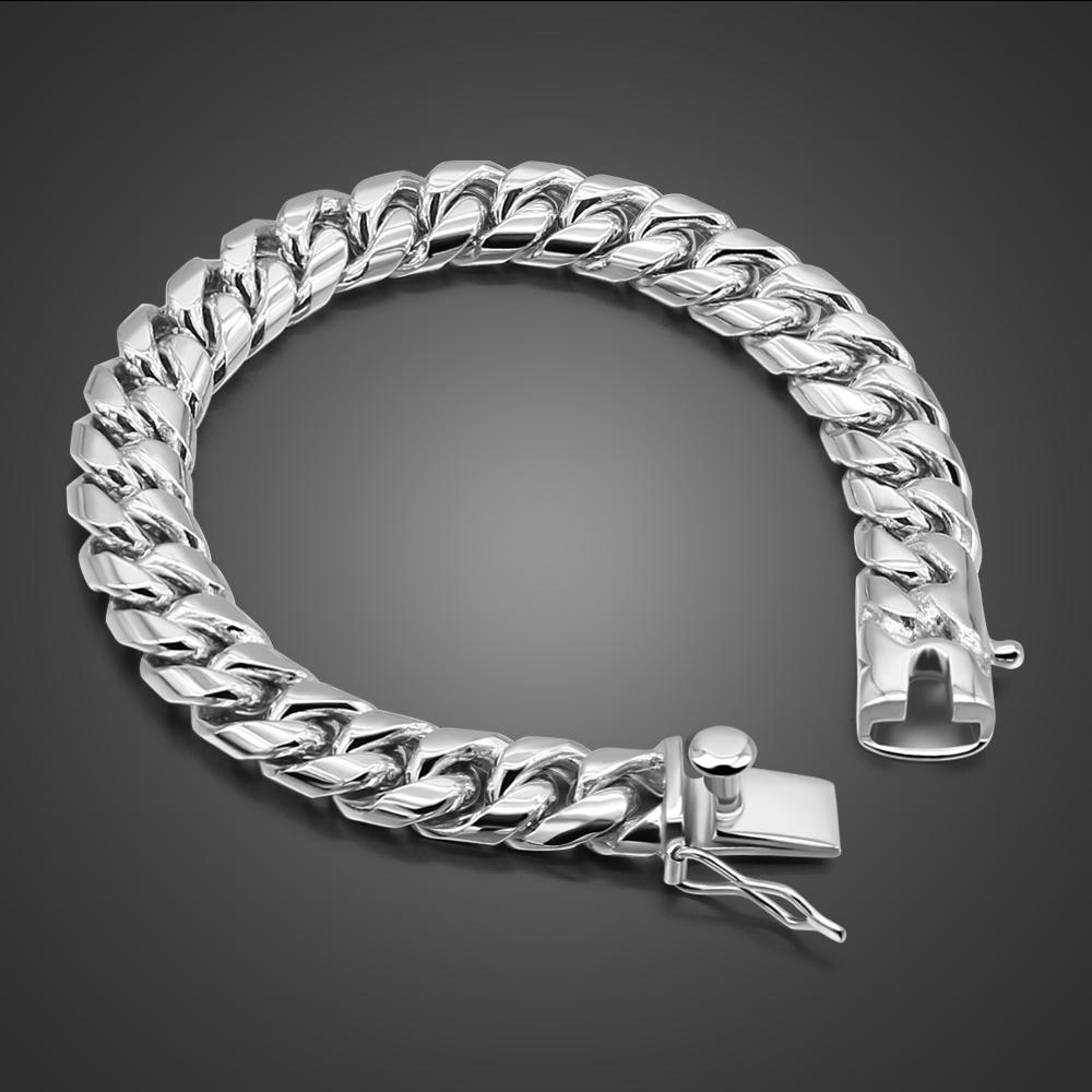 Genuine 925 Silver Link Chain Bracelet For Man 10mm 20cm Bangle