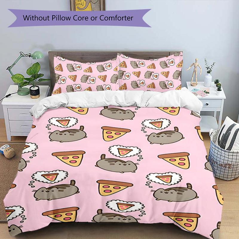 3pcs Pusheeen Design Cover Set - HD Printed Bedding with 1 Cover and 2 Pillowcases - Perfect for Home and Dorm Decor