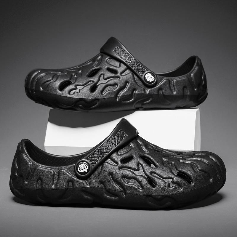 Large Size 49 Slippers Men's Summer Sandals Outdoor Fingerprint Hole Shoes Outside Sandals Semi-drag Beach Shoes
