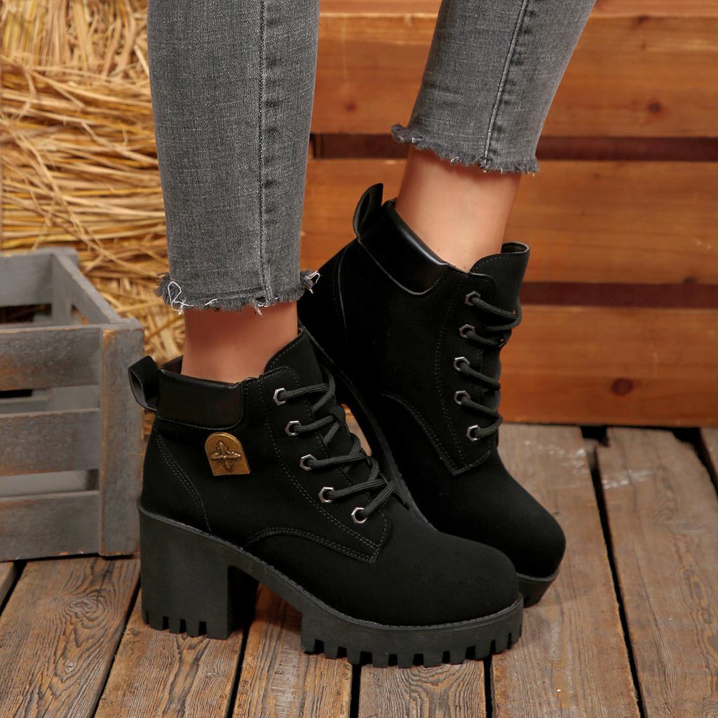 2025 New Short Heel Elegant Women's Lace-up Non-Slip Ankle Boots
