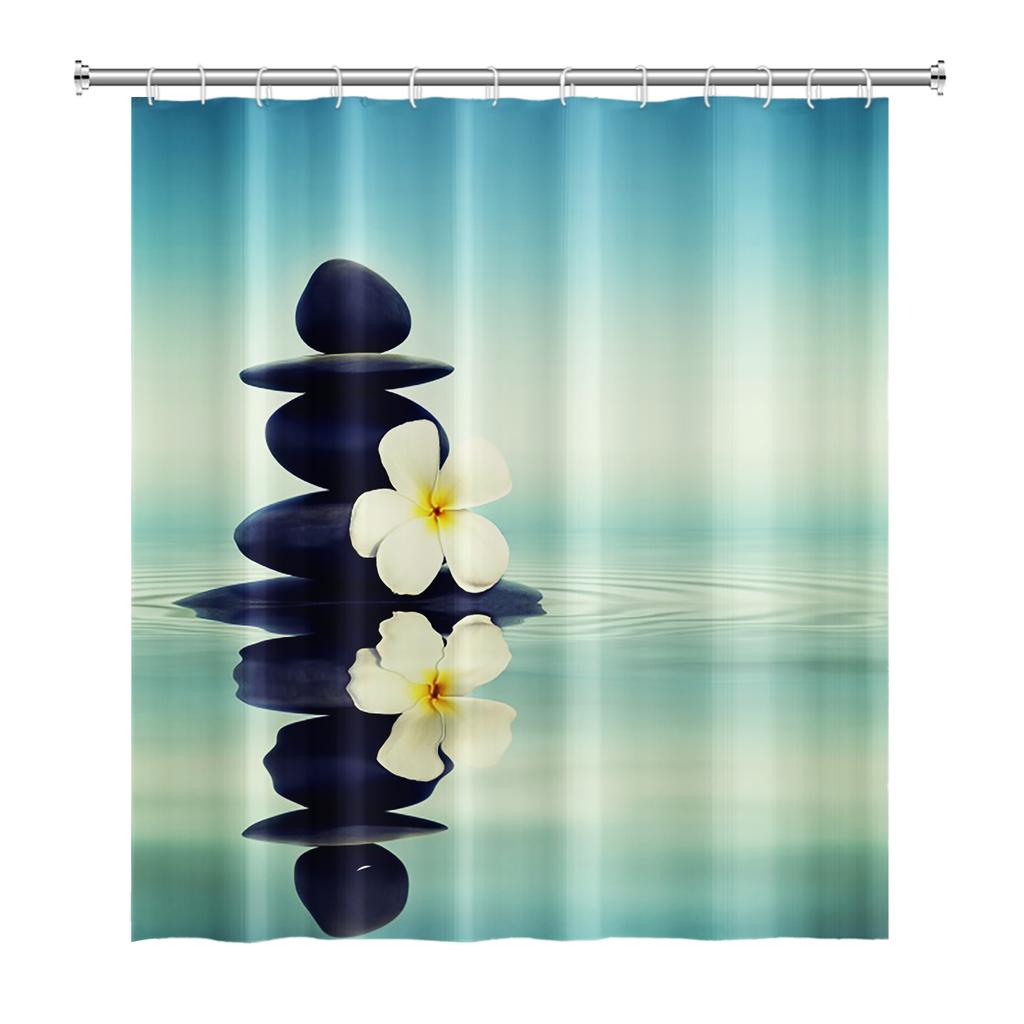 Tenda Doccia Meditazione Giapponese Zen Spa Loto Pietre di Basalto Olio Essenziale Candele Profumate Bambù Acqua Arredamento Casa Set Impermeabile