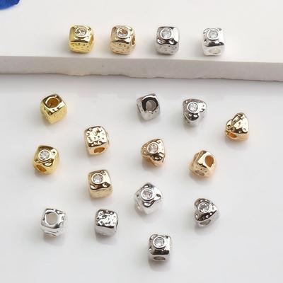 14K Gold-Filled Zirconia Heart Square Bracelet Spacer Beads for DIY Jewelry