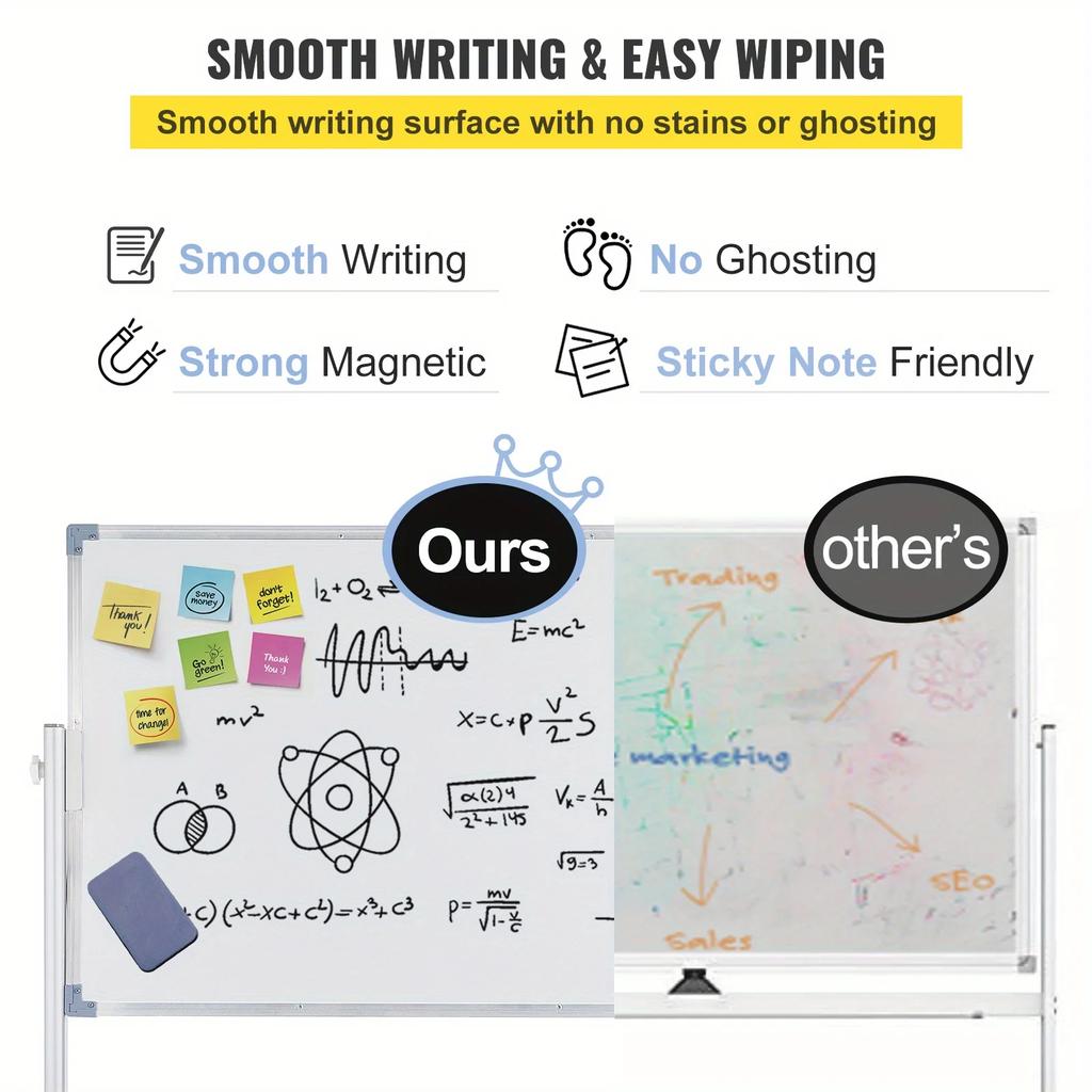 Mobile Magnetic Whiteboard, Writing Board Rolling Eraser Board Adjustable Height with Aluminum Frame and Lockable Rotating Wheel