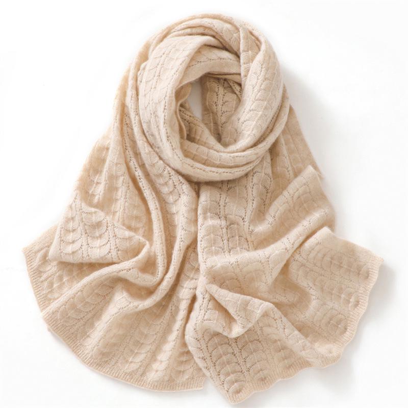 Women's 100% Pure Cashmere Hollow Knit Scarf - Solid Color & Warm