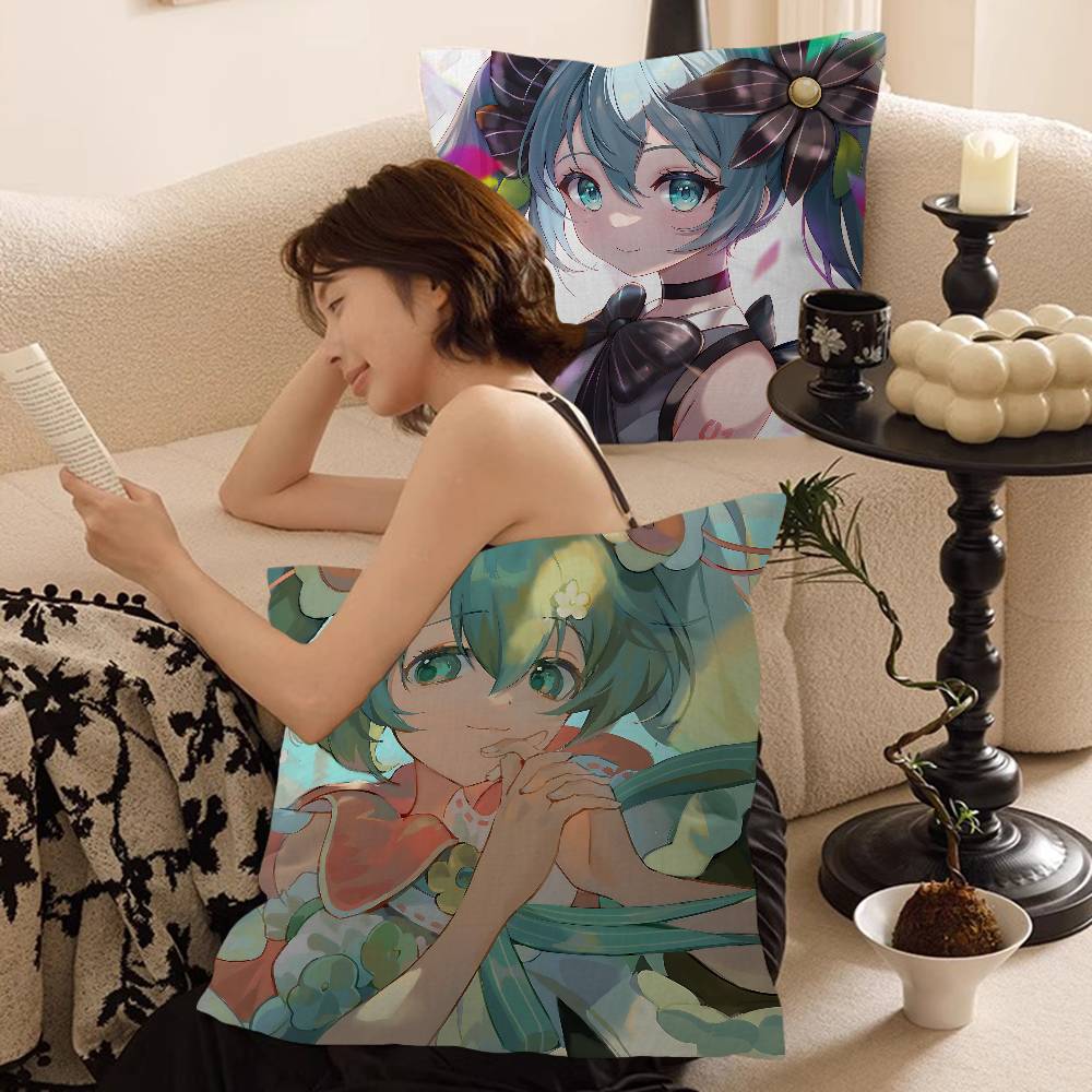 Japanese H-Hatsunes Girl Mikus Pillow Cover Sofa Cushion Cover Home Room Decoration Children Gift