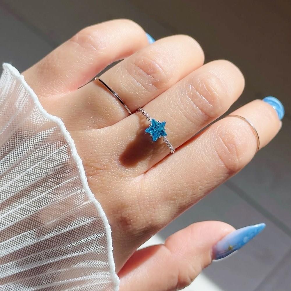 Elegant Link Chain Ring Colored Pull-out Chain Ring Open Rings Star Zircon Rings Gift