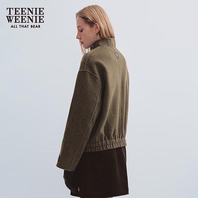 Teenie Weenie Women's Trendy Slanted Placket Stand Collar Woolen Jacket