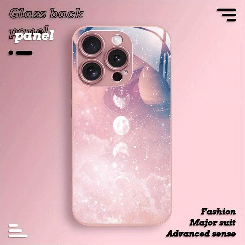 Full Moon Design Pattern Metallic Paint Glass Hard Phone Case For iPhone 11 12 13 14 15 16 17 Pro Max 15 Plus 17 Air 16E Cover