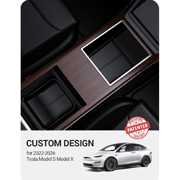 BASENOR -2026 Tesla Model S Model X Lower Center Console Organizer Tray, ert Compartment Under Cupholder Interior Accessories Storage, Fit Model