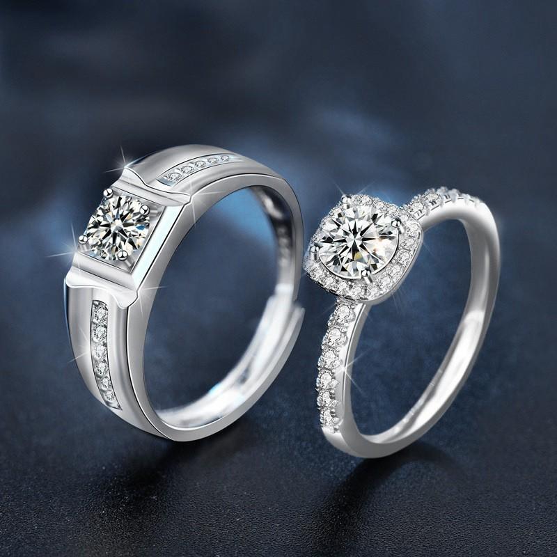 Couple Matching Rings Moissanite Square Luxury Jewelry Valentines Day
