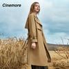 Cinemore Trench Coat for Women Long Windbreaker Jacket Casual Solid Loose Windproof Overcoat Lapel Belted Fashion Chic Lady Coat