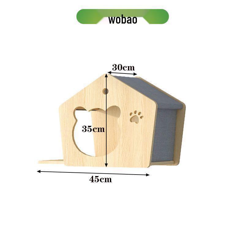Wall-Mounted Solid Wood Cat Climbing Frame with Bed, Jumping Platform, and Scratching Post