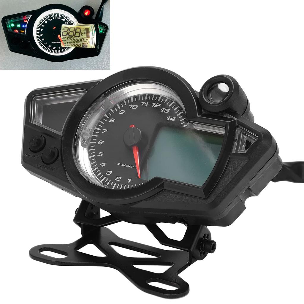 Motorcycle Speedometer, Warning Light DC12V Anti-Glare Backlit Motorcycle Tachometer with Sensor for ATV UTV 1 24 Cylinder