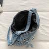Washed Denim Crossbody Bag with Dual Flap Front Pockets Casual Shoulder Purse for Women Daily Travel