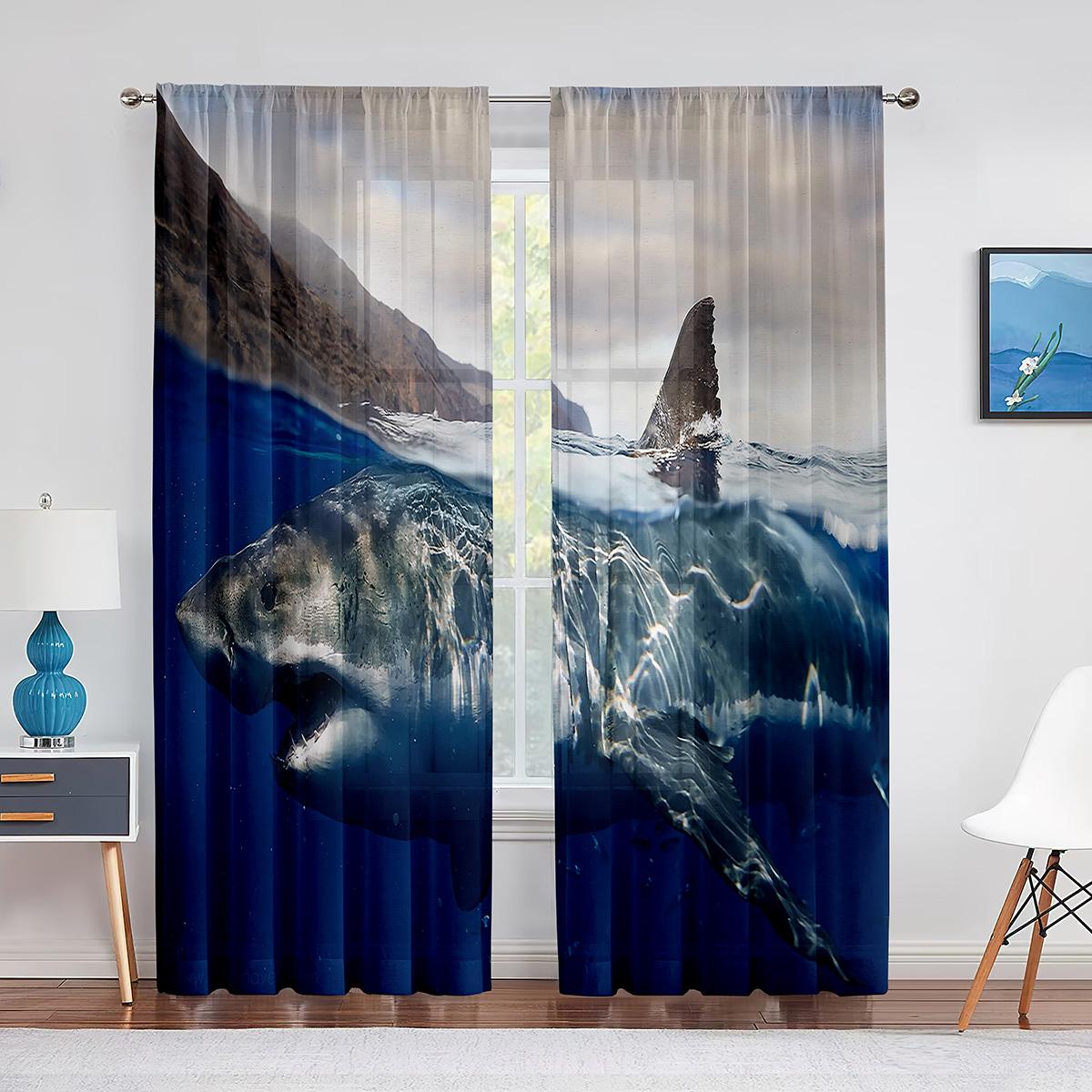 3D Акула Рыба Океан Морская Тема Прозрачная Вуаль Шторы для Гостиной Окна Шифоновые — фото 14