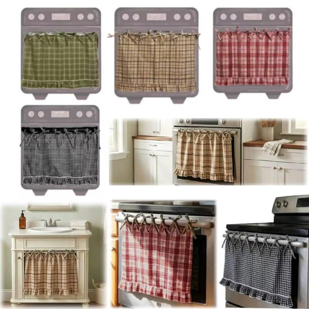 Heat-Resistant Oven Door Curtain Ruffle Trim Oven Cover Stove Cover Skirt Cottage Kitchen