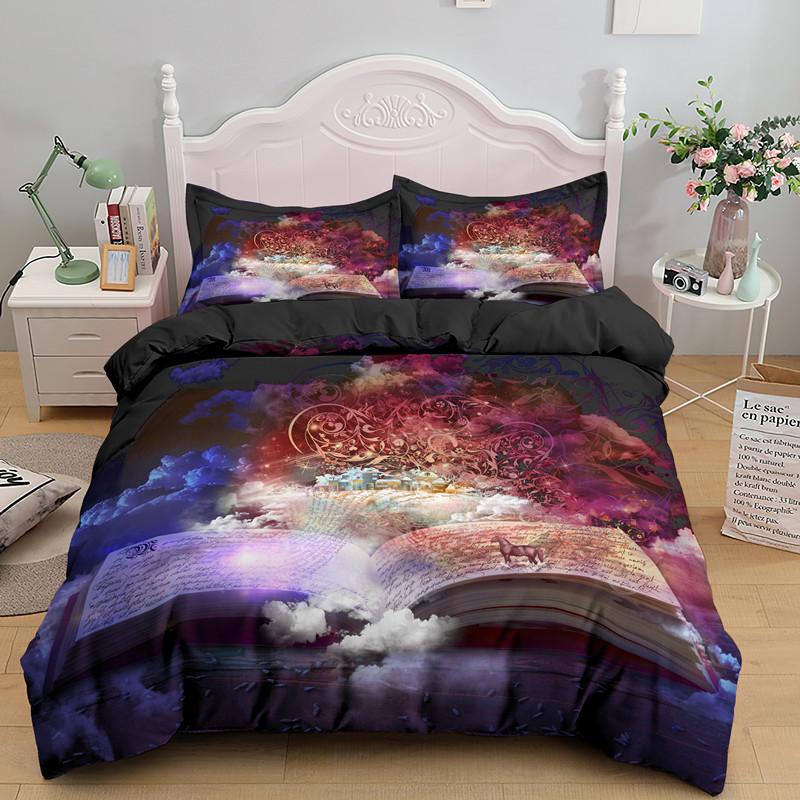 

Magic Book Duvet Cover Set Blue Background Romantic Comforter Cover King Queen Size For Kids Boy Girl Teen Polyester Bedding Set EU single(135x200cm)
