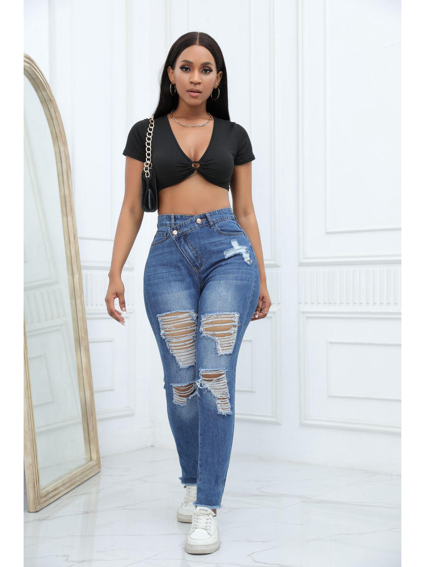 

2025 Multi-color High Waist Women s Fashion Versatile Jeans M темно-синий