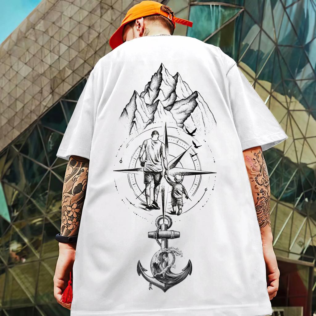 2024 yeni yaz erkek tişört 3d pusula baskılı kısa kollu Tees basit moda erkek giyim gevşek büyük boy tişört erkekler için