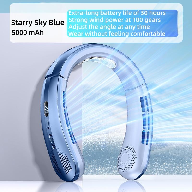 Outdoor Sports Travel Portable Silent Multi-Stage Rechargeable Cooling Fan Leafless Neck Halter Foldable Fan Summer Fan Outdoor