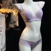 Ladies Summer Violet Lingerie French Thin Cup Push Up Bra Set Sexy Lace Flowers Embroidery Women Underwear Bra Briefs Set