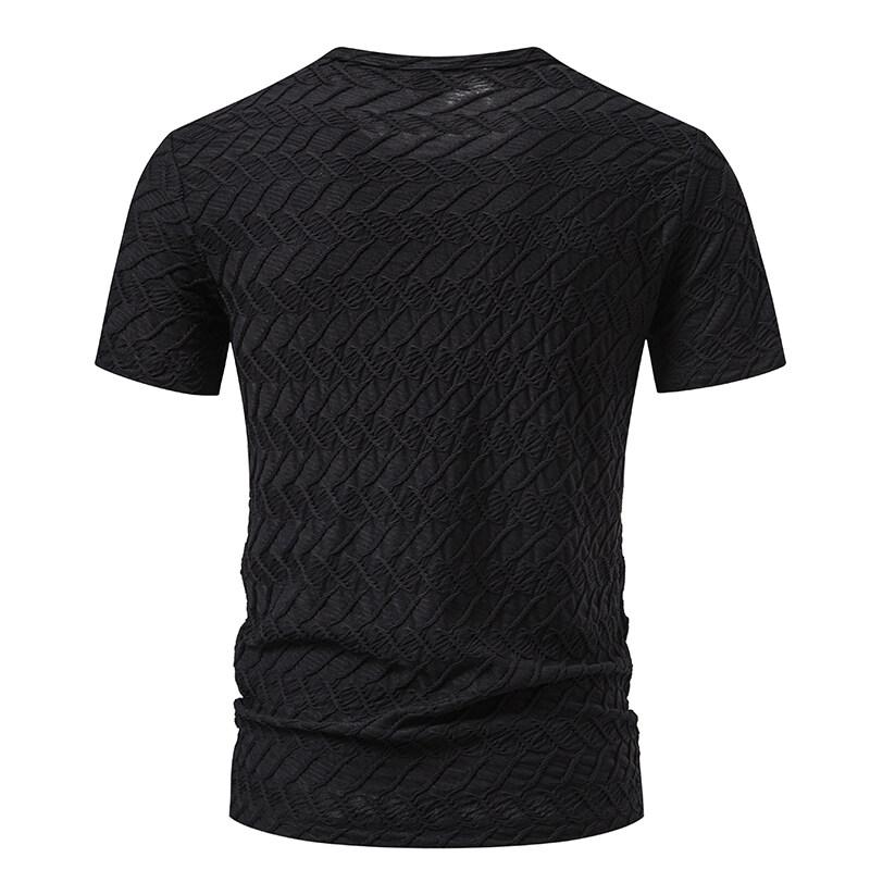 New Summer Men's Round Neck Short Sleeve T Shirt Casual Solid Colar T-Shirts Fashion Diamond Shaped Design Top Tees Streetwear