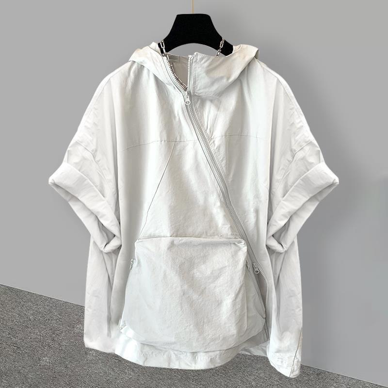 

Мужская футболка с капюшоном и короткими рукавами в корейском стиле с молнией и большим карманом - Модная летняя рабочая одежда свободного кроя 2XL белый