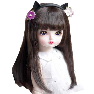 Straight Doll Wig, 1/6, 1/4, 1/3 Scale, Color Mix, Semi-Long, Heat Resistant (180°C), Accessory (1/6 Doll, Brown)
