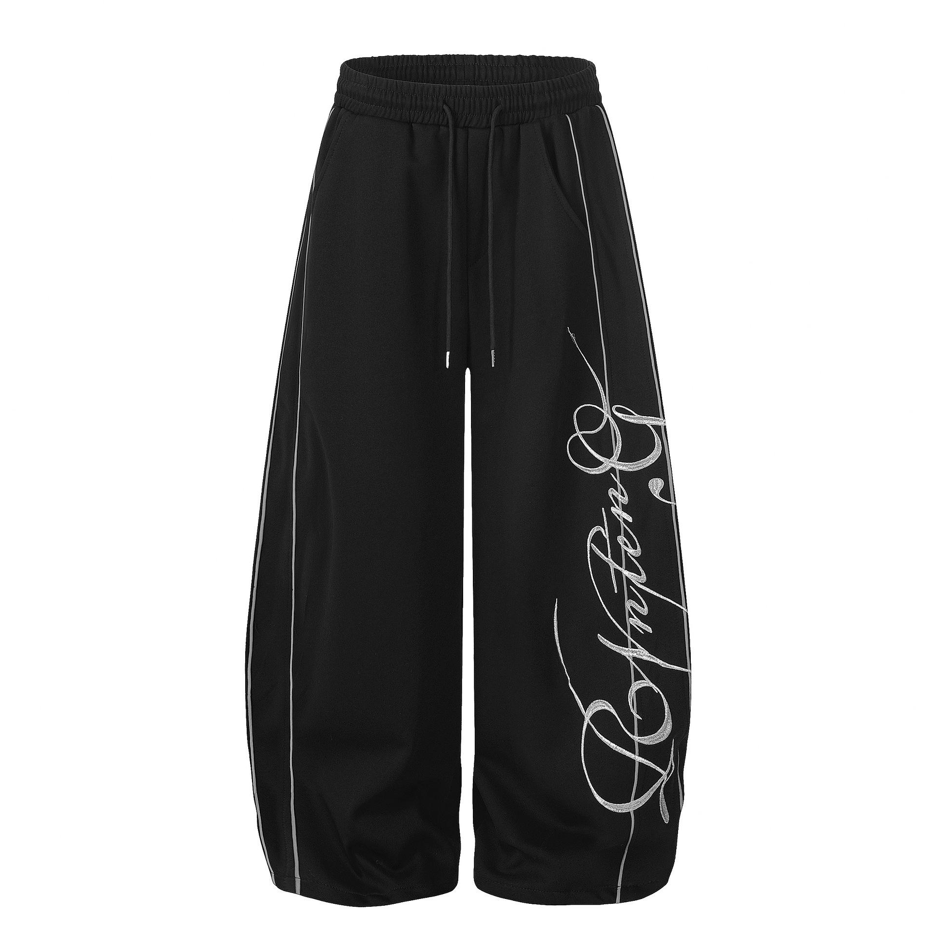 High-Waisted Dark Style Letter Print Jazz Dance Sweatpants for Women Large чёрный