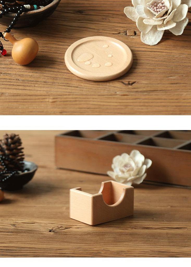 Conjunto de Porta-Copos de Nogueira Preta e Madeira de Faia - Conjunto de 6 Peças com Isolamento Térmico Estilo Japonês Bandejas de Chá