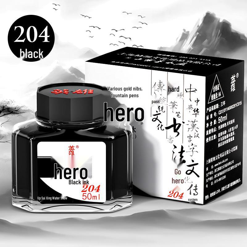 

Hero Fountain Pen Black Ink - Premium Non-Carbon, Non-Clogging, Ideal for Third Grade Students
