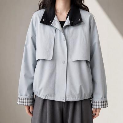 Niche Women's Short Jacket Women's Loose Stand-up Collar Snap-button High-density Cotton Twill Tooling Jacket