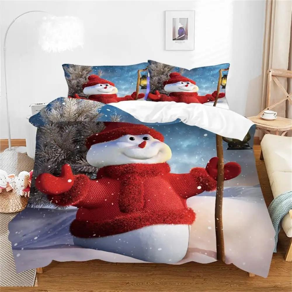 Weihnachten Schneemann König Königin Bettbezug Kinder Cartoon Bettdeckenbezug Weiß Winter Schneeflocke Bettwäsche Set Polyester Bettdeckenbezug